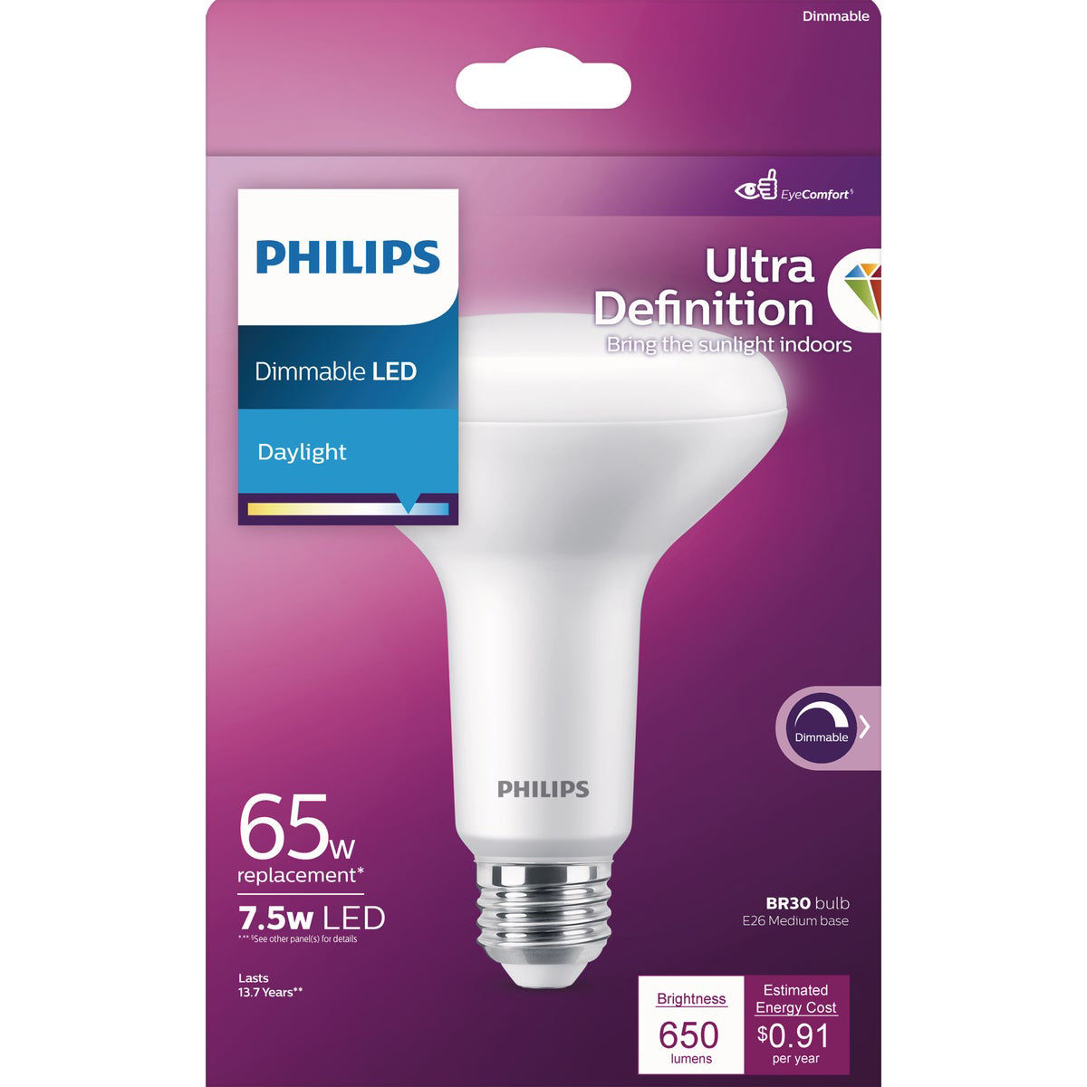 Philips Ultra Definition 65W Equivalent Daylight BR30 Medium Dimmable