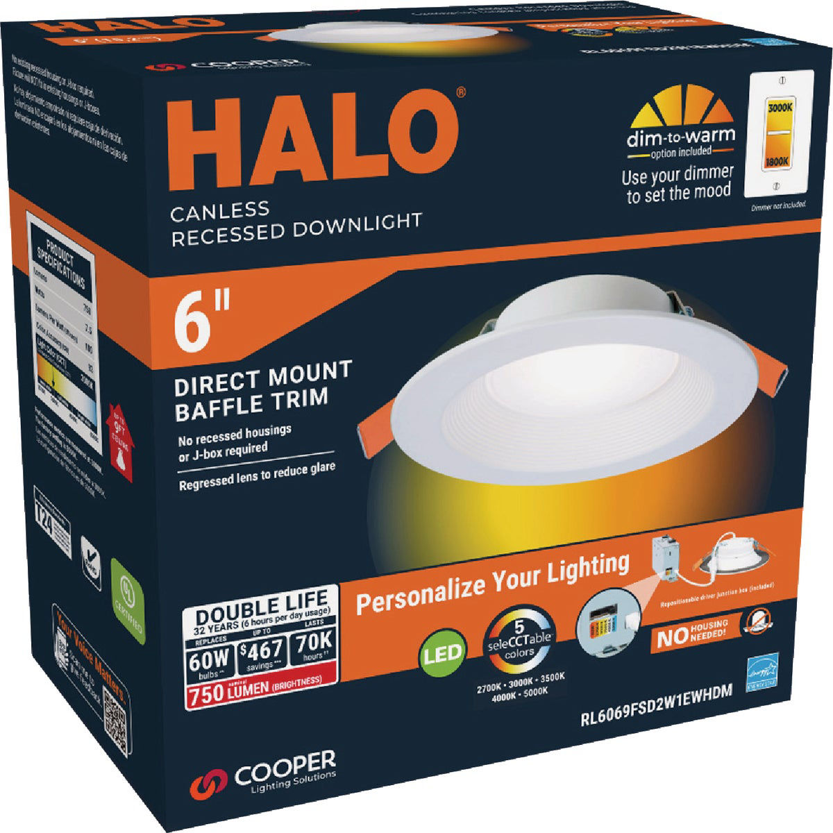 Halo In Selectable Cct Direct Mount Canless Recessed Led Downlight