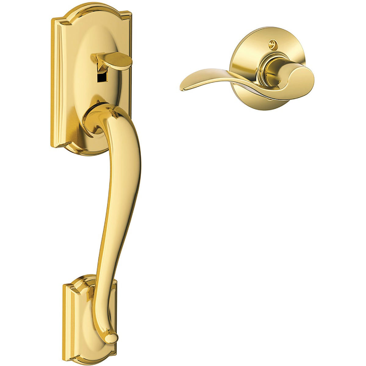 Schlage F Series Camelot Lifetime Bright Brass Entry Door Handle With