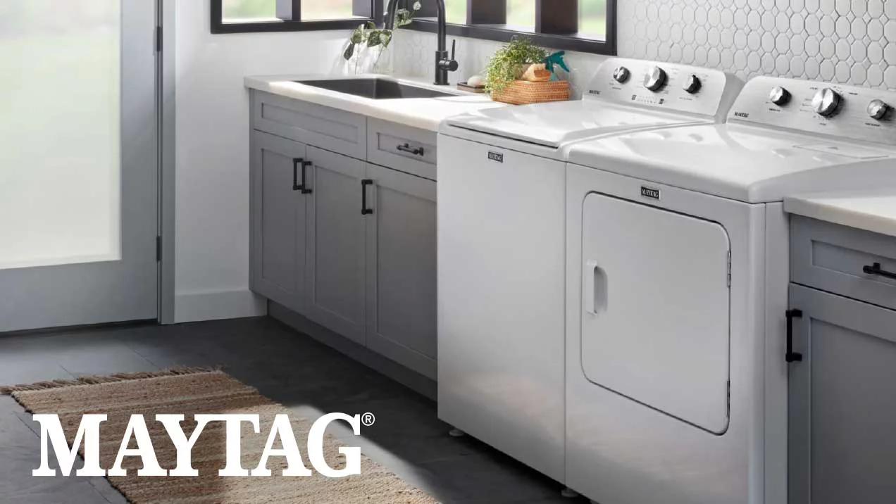 Maytag logo - Laundry room with a Maytag washer and dryer set