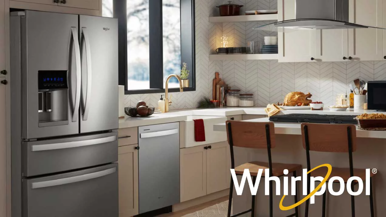 Whirlpool logo with kitchen appliances