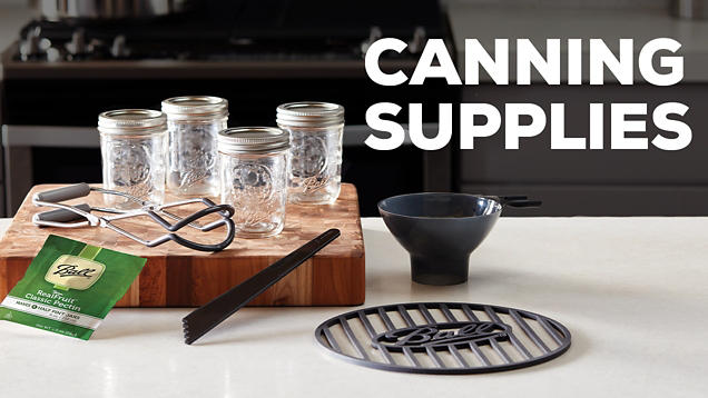 Image on the left, Various Ball canning suplies - Text on left "Canning Supplies"