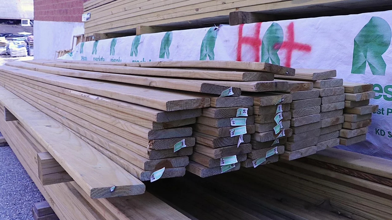 Stacked lumber for display