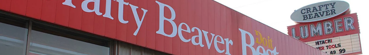 A cropped close-up of Crafty Beaver's store sign