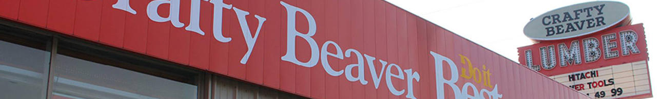 A cropped close-up of Crafty Beaver's store sign