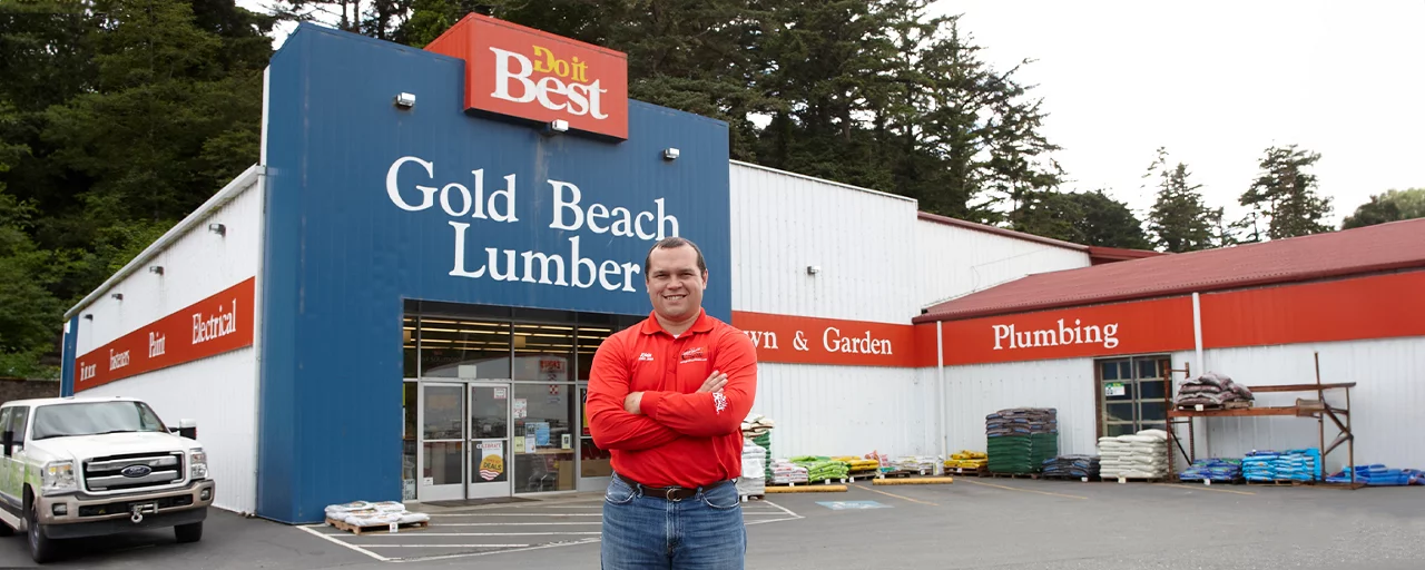 Gold Beach Lumber Yard Store Front with owner