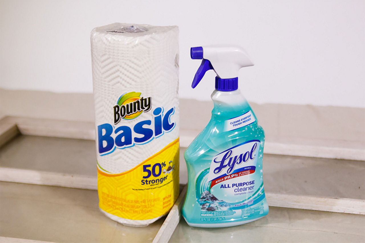 Bounty paper towel roll and lysol all purpose cleaner 