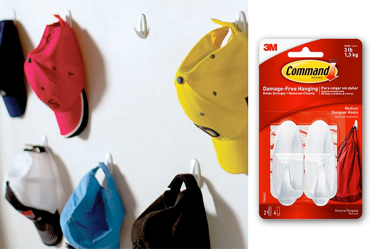 Hats on damage free hanging medium command hooks