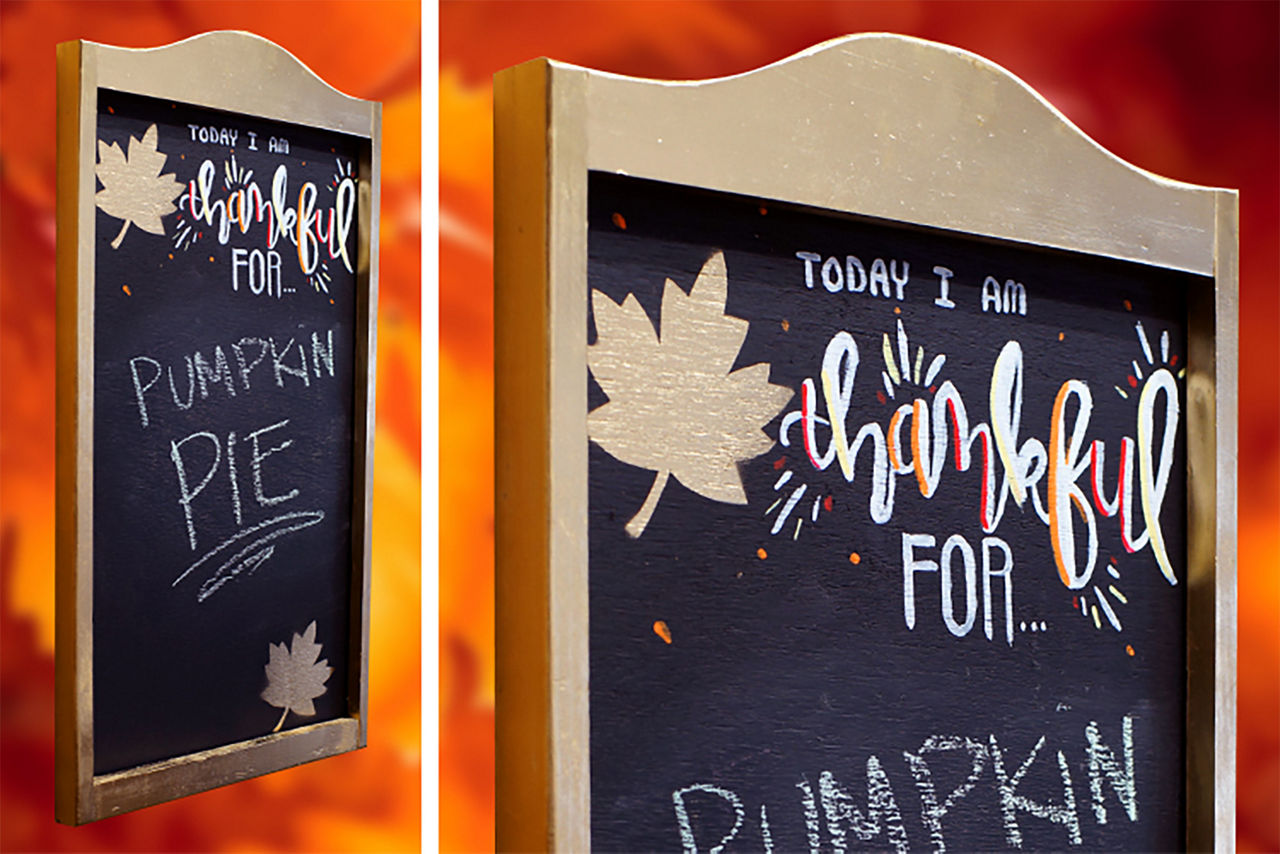 Up close photo of the final Thanksgiving chalkboard