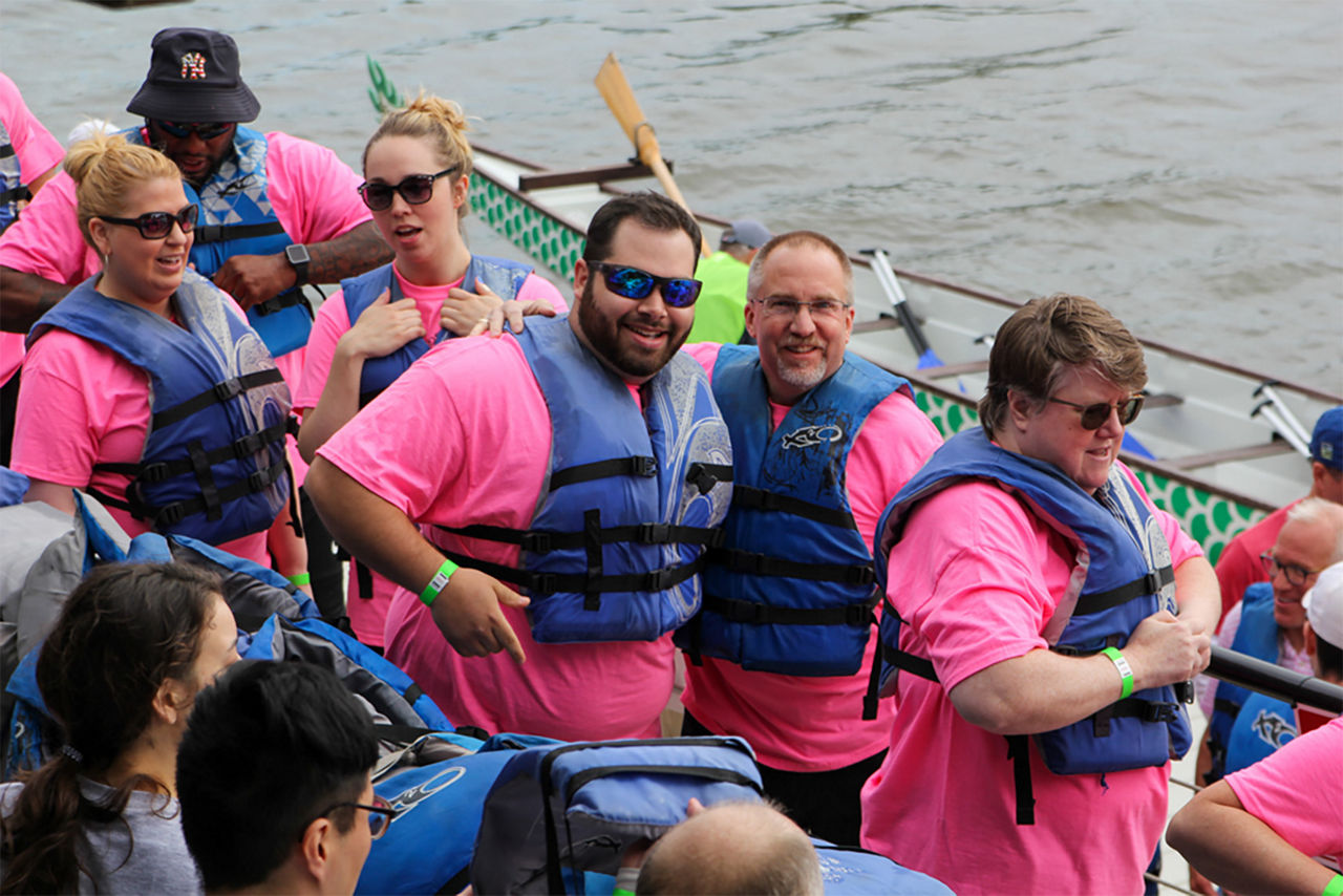 Valu crew in the dragon boat before the race
