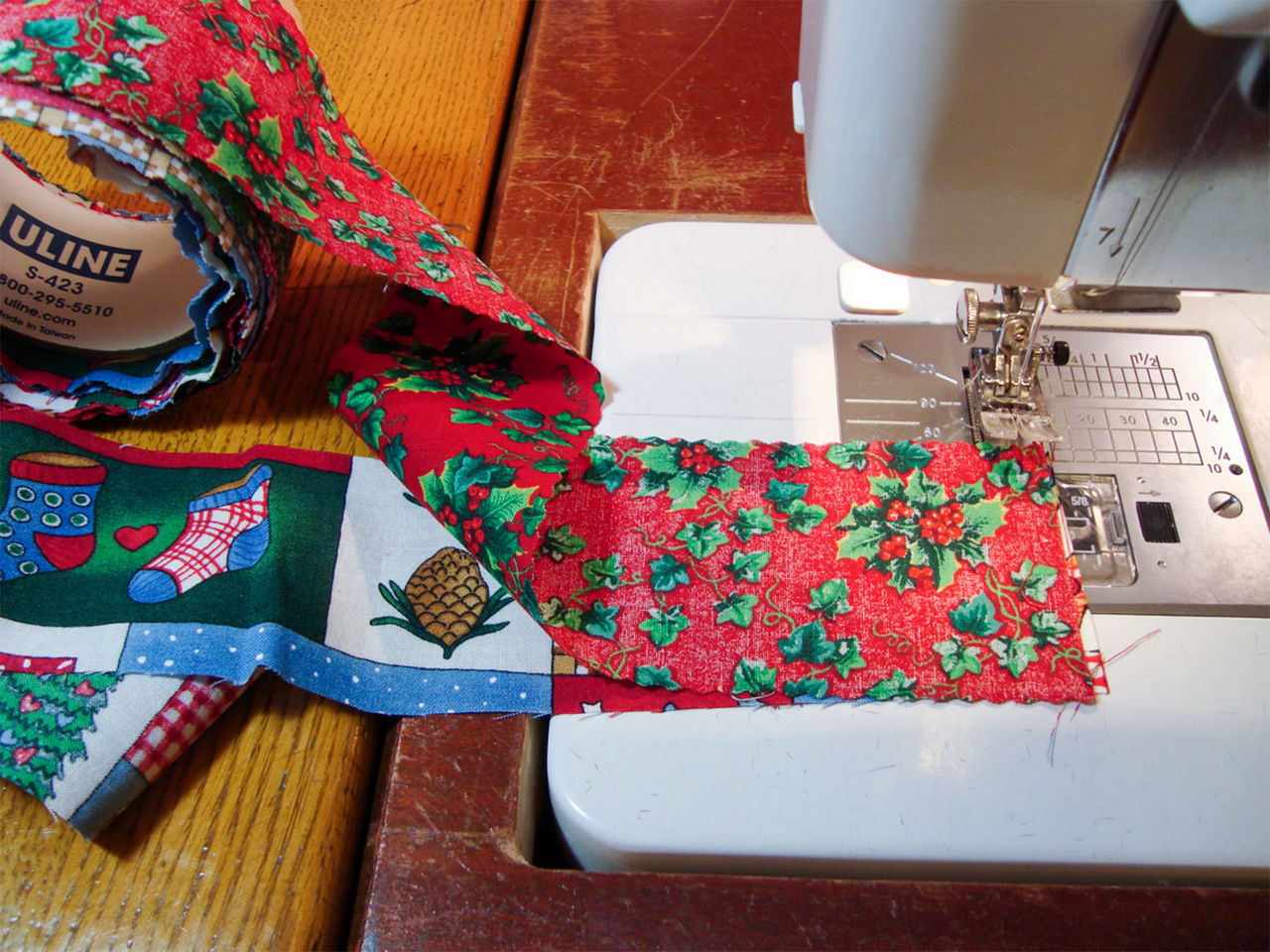 Christmas fabric near your sewing machine