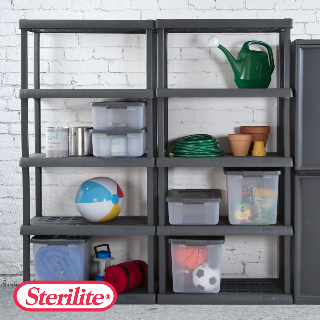 Sterilite storing shelves to put in your garage to keep it organized