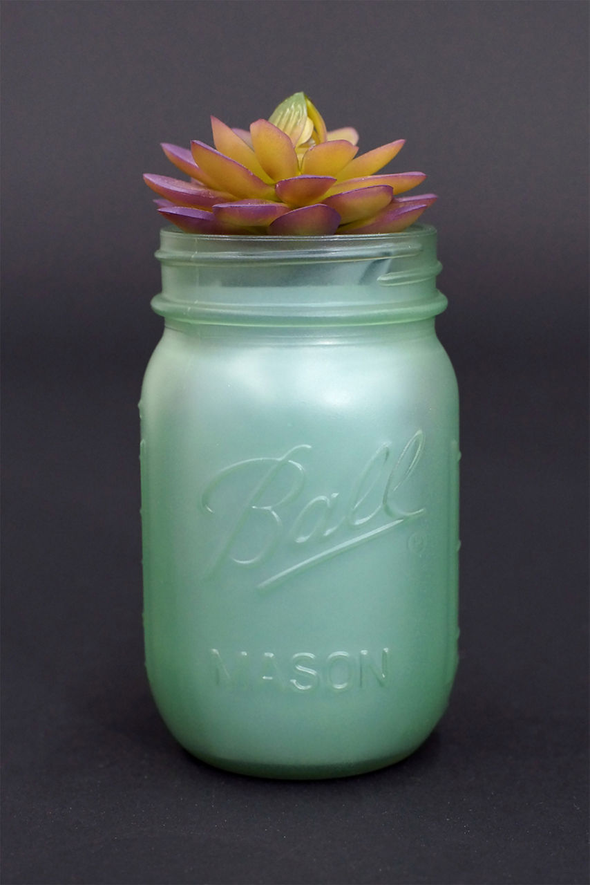 Mason jar after completing the succulent jar project