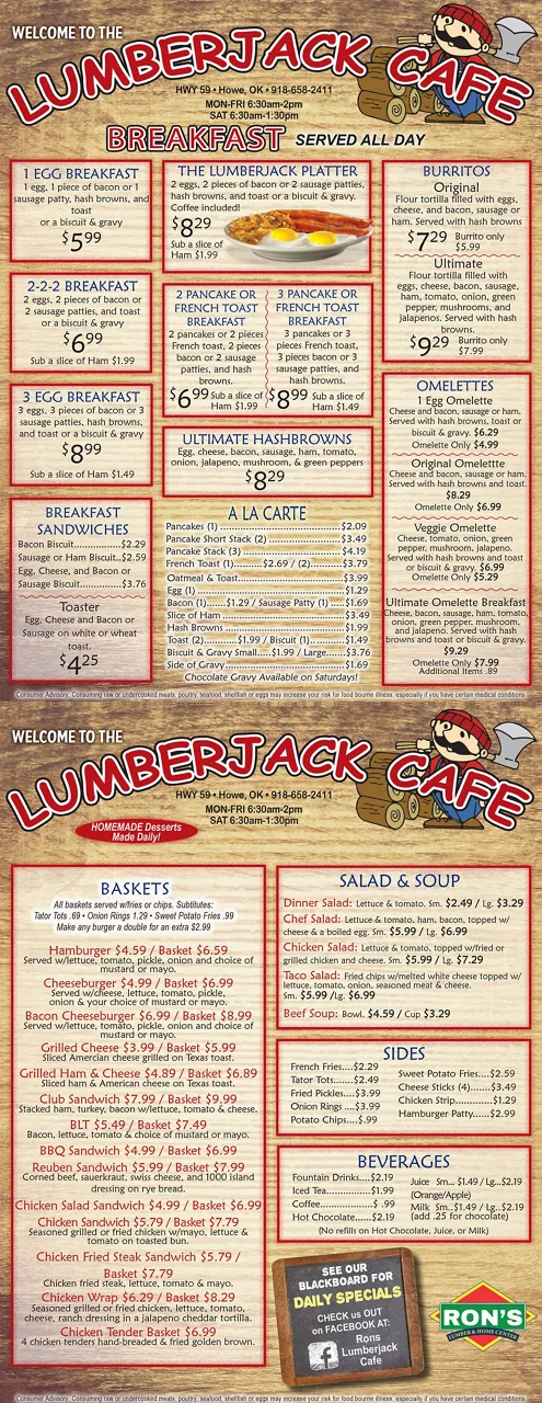 Lumberjack Cafe Menu