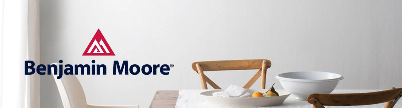 Benjamin Moore logo on a painted dining room