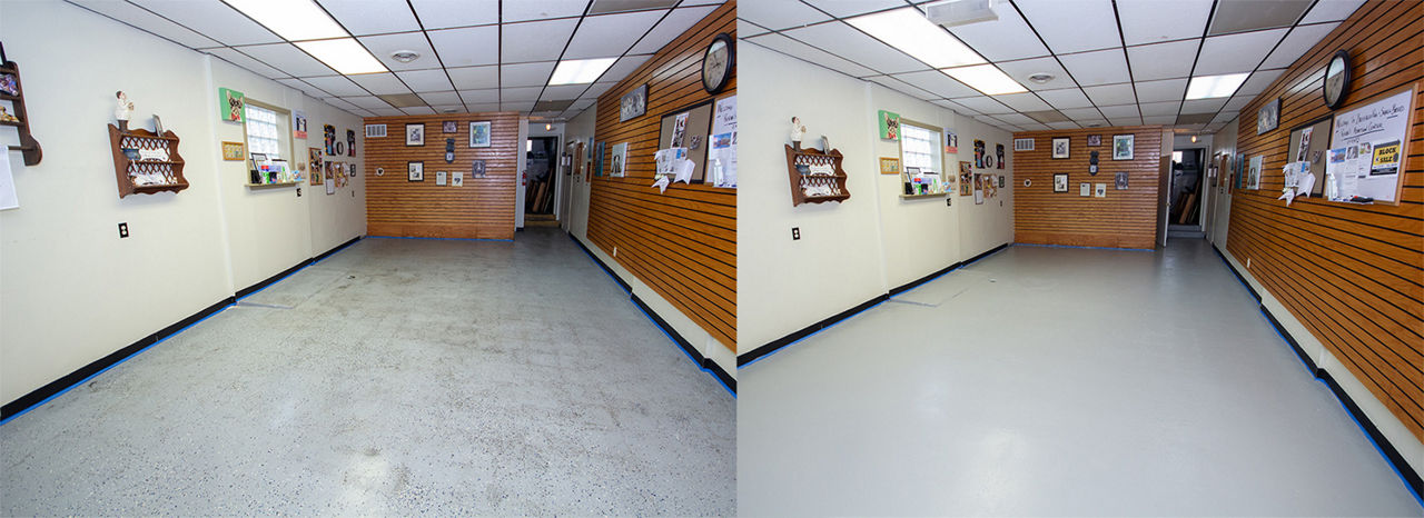 Photo of before and after the epoxy floor paint 