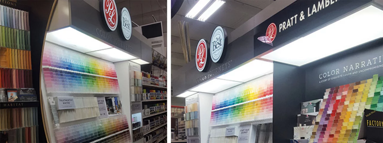 Gillman paint department deaturing a paint color selection area 