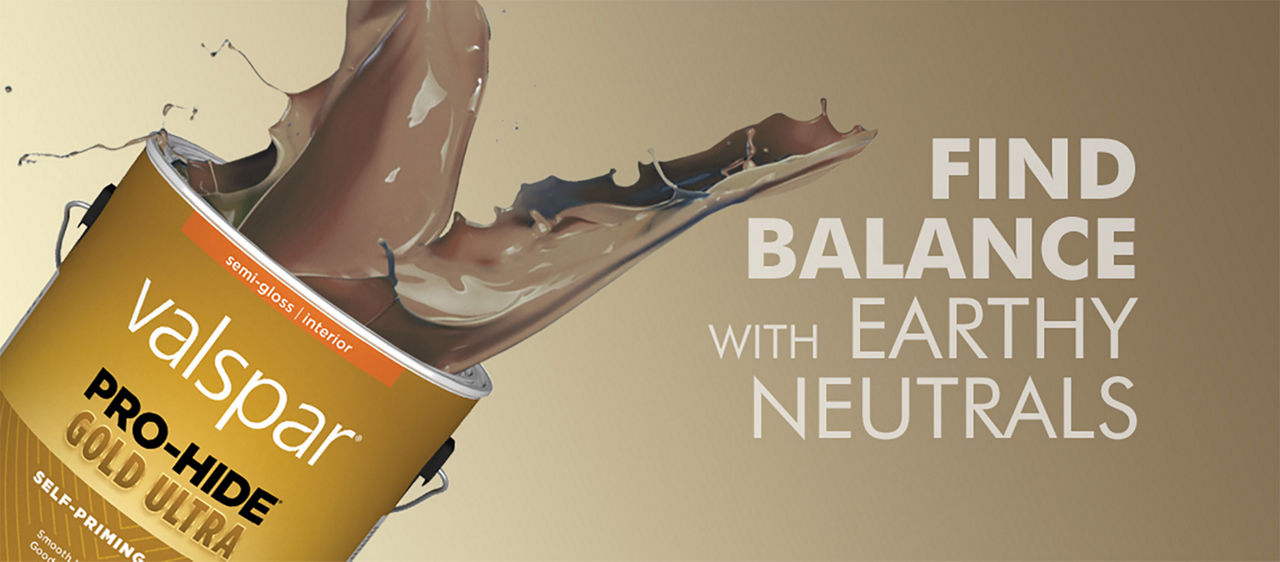 Valspar earth blend paint colors banner that says find balance with earthy neutrals