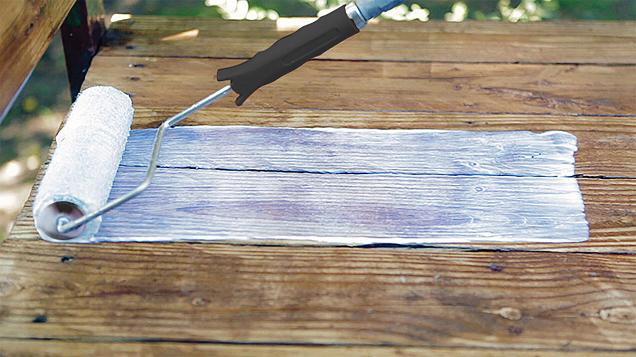 Priming your deck with Rust Oleum to start the process of redoing your deck