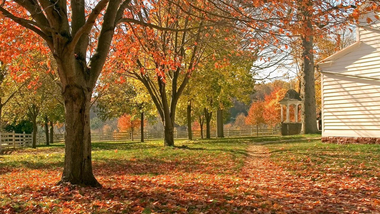A colorful Fall view of the historic Longstreet Farm in Holmdel New Jersey.