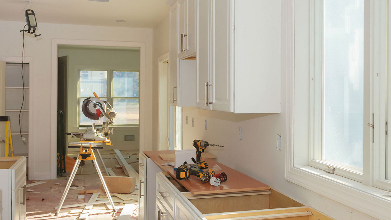 A kitchen being renovated