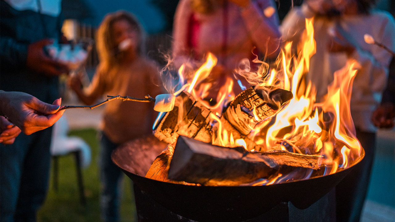 Roasting marshmallows over a wood fire