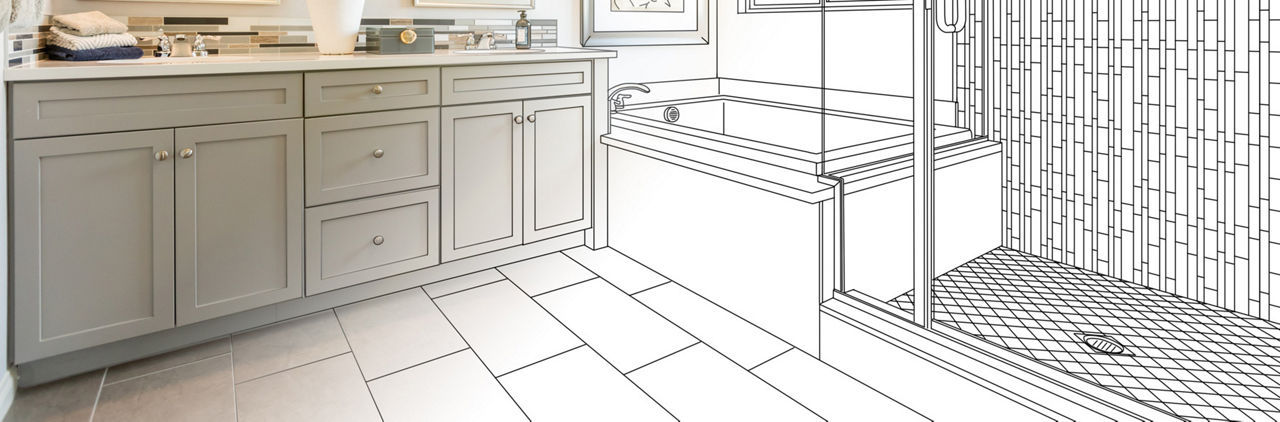 bath design with blueprint