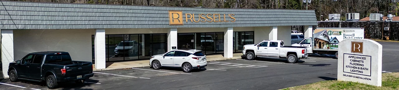 Russell's logo on a solid color banner