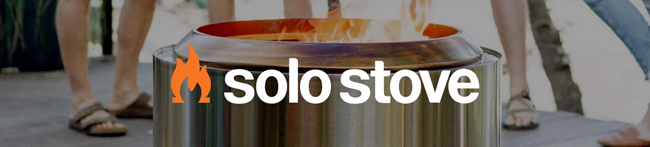 Solo Stove logo - people gathered around a silver smokeless fire pit