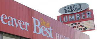 A cropped close-up of Crafty Beaver's store sign