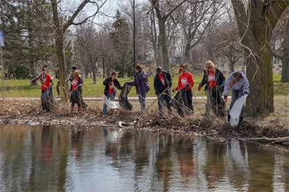 Cleanup crew along shoreline