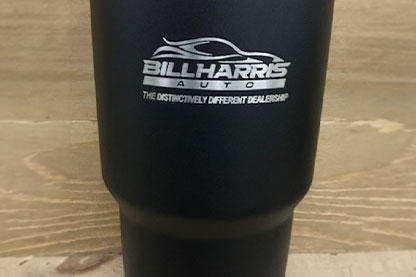 Bill Harris Auto engraved bottle