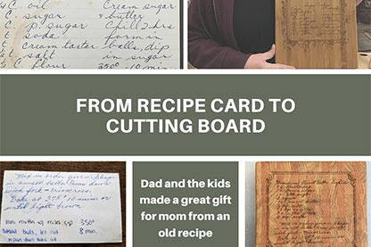 Recipe card engraved on a wooden board