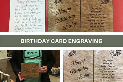 Birthday card engraved on a wooden board