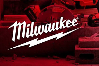 Milwaukee logo with power tool assortment