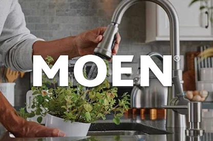 Moen logo with kitchen faucet