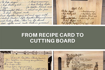 Recipe card engraved on wooden board