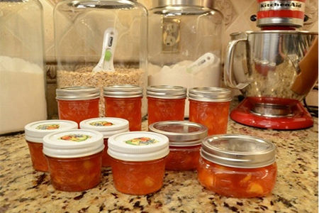 Jars of peach preserves