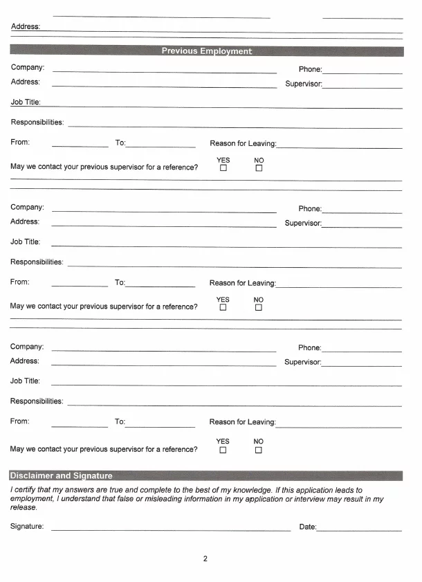 Employment Application 2