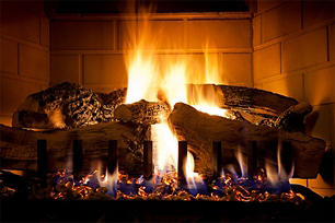 Close up of a gas fireplace
