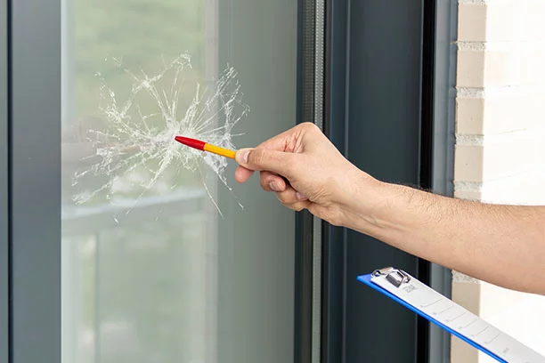 Person inspecting a cracked piece of glass