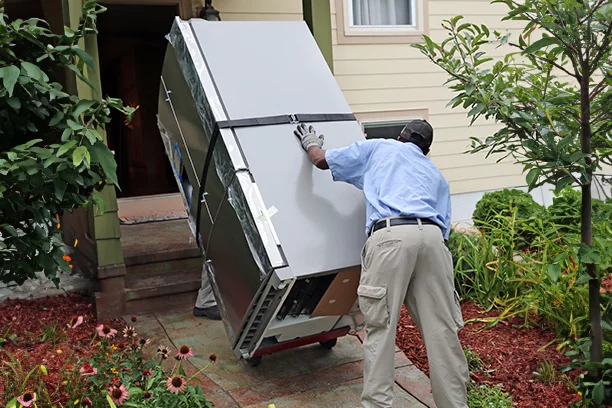 hot of a courier making a delivery to a customer at her home