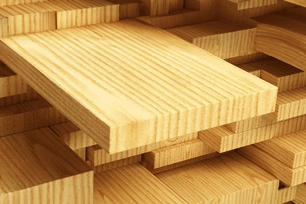 Stacked pieces of lumber