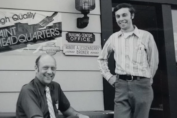 R.A. & R. H. Lessenberry in front of the store