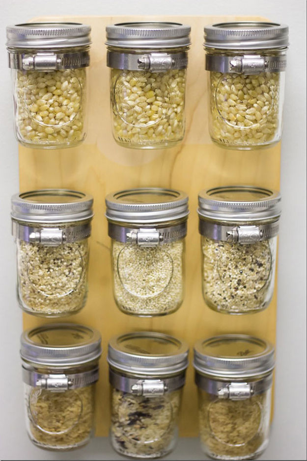 Ball canning jars on a hanging rack