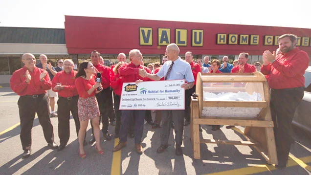 Valu Home Center presenting check to Habitat for Humanity