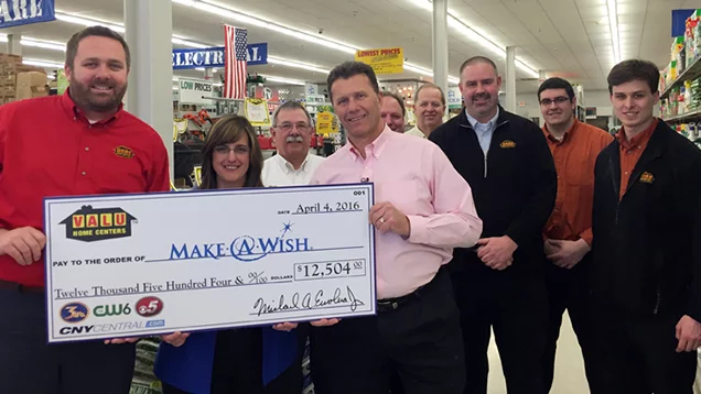 CHeck presentation with Valu and Make-A-Wish representives for Syracuse area