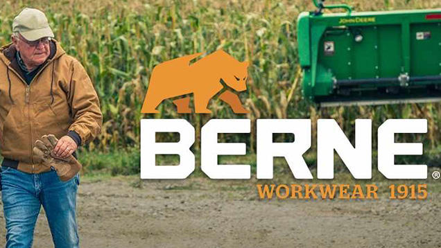 Berne Workwear Logo With Farmer In Background
