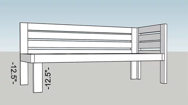 Daybed frame leg dimensions illustration