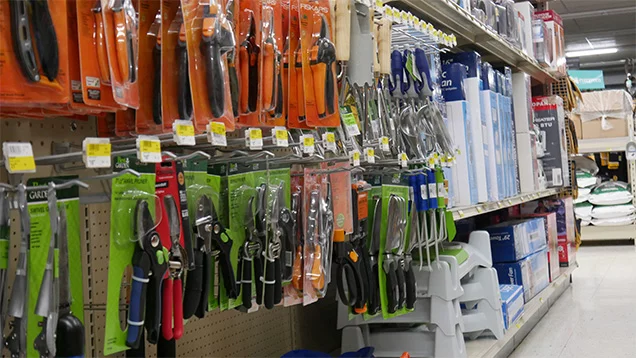 Garden tools in aisle
